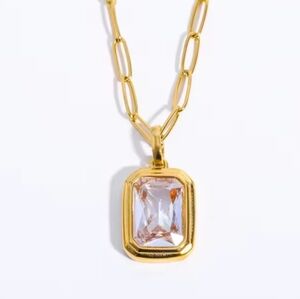 Emerald cut Cubic Zirconia pendant on paper clip necklace 18k Gold Plated | NWOT